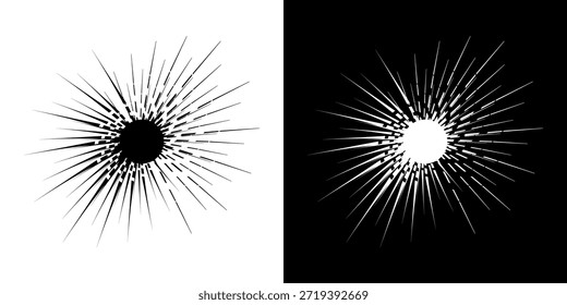 Líneas dinámicas abstractas del ritmo de ondas de sonido en espiral. Onda de sonido circular en espiral con ritmo de líneas. Líneas abstractas futuristas circulares, fondo blanco y negro.	