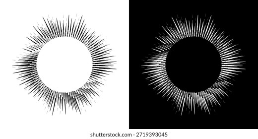 Linhas de ritmo de onda de som espiral abstrata dinâmica. Ritmo de onda de som espiral circular de linhas. Linhas abstratas futuristas circulares, fundo preto e branco.	
