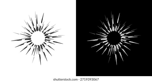 Linhas de ritmo de onda de som espiral abstrata dinâmica. Ritmo de onda de som espiral circular de linhas. Linhas abstratas futuristas circulares, fundo preto e branco.	
