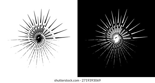 Linhas de ritmo de onda de som espiral abstrata dinâmica. Ritmo de onda de som espiral circular de linhas. Linhas abstratas futuristas circulares, fundo preto e branco.	
