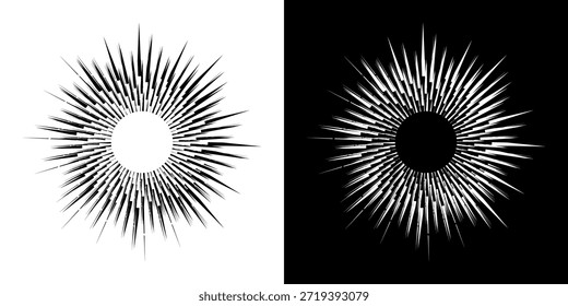 Líneas dinámicas abstractas del ritmo de ondas de sonido en espiral. Onda de sonido circular en espiral con ritmo de líneas. Líneas abstractas futuristas circulares, fondo blanco y negro.	

