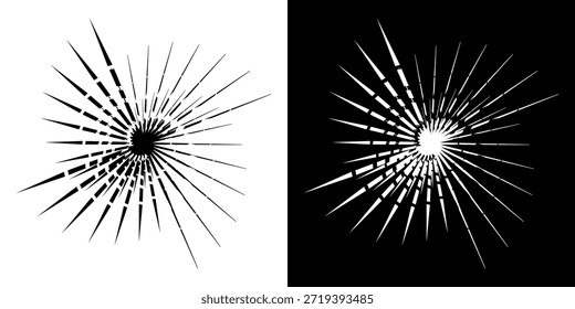 Linhas de ritmo de onda de som espiral abstrata dinâmica. Ritmo de onda de som espiral circular de linhas. Linhas abstratas futuristas circulares, fundo preto e branco.