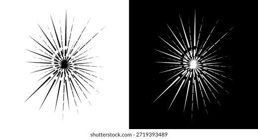 Líneas dinámicas abstractas del ritmo de ondas de sonido en espiral. Onda de sonido circular en espiral con ritmo de líneas. Líneas abstractas futuristas circulares, fondo blanco y negro.