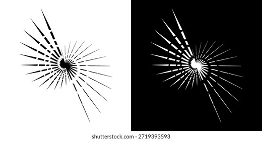 Líneas dinámicas abstractas del ritmo de ondas de sonido en espiral. Onda de sonido circular en espiral con ritmo de líneas. Líneas abstractas futuristas circulares, fondo blanco y negro.