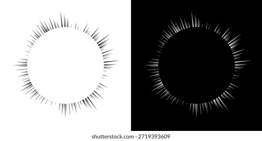 Linhas de ritmo de onda de som espiral abstrata dinâmica. Ritmo de onda de som espiral circular de linhas. Linhas abstratas futuristas circulares, fundo preto e branco.