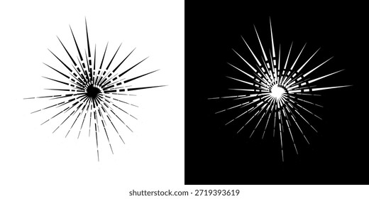 Linhas de ritmo de onda de som espiral abstrata dinâmica. Ritmo de onda de som espiral circular de linhas. Linhas abstratas futuristas circulares, fundo preto e branco.