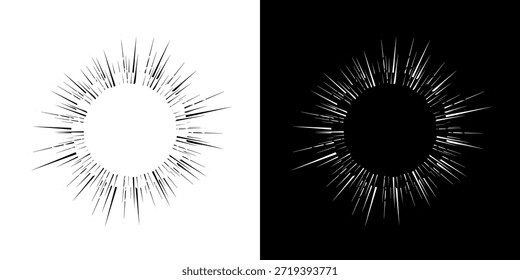 Líneas dinámicas abstractas del ritmo de ondas de sonido en espiral. Onda de sonido circular en espiral con ritmo de líneas. Líneas abstractas futuristas circulares, fondo blanco y negro.	