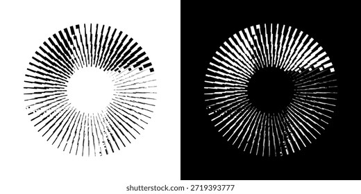 Linhas de ritmo de onda de som espiral abstrata dinâmica. Ritmo de onda de som espiral circular de linhas. Linhas abstratas futuristas circulares, fundo preto e branco.