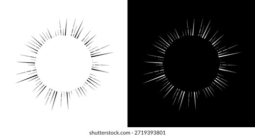 Linhas de ritmo de onda de som espiral abstrata dinâmica. Ritmo de onda de som espiral circular de linhas. Linhas abstratas futuristas circulares, fundo preto e branco.	