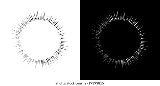 Líneas dinámicas abstractas del ritmo de ondas de sonido en espiral. Onda de sonido circular en espiral con ritmo de líneas. Líneas abstractas futuristas circulares, fondo blanco y negro.
