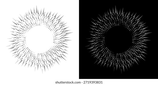 Líneas dinámicas abstractas del ritmo de ondas de sonido en espiral. Onda de sonido circular en espiral con ritmo de líneas. Líneas abstractas futuristas circulares, fondo blanco y negro.