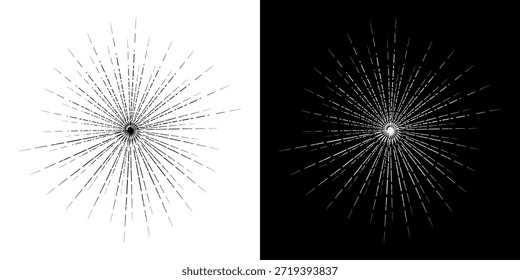 Linhas de ritmo de onda de som espiral abstrata dinâmica. Ritmo de onda de som espiral circular de linhas. Linhas abstratas futuristas circulares, fundo preto e branco.	