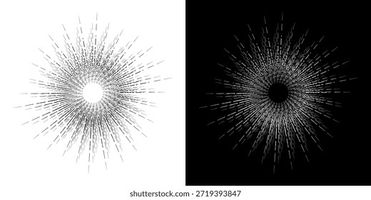 Linhas de ritmo de onda de som espiral abstrata dinâmica. Ritmo de onda de som espiral circular de linhas. Linhas abstratas futuristas circulares, fundo preto e branco.	