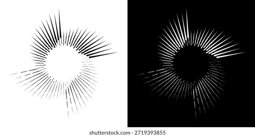 Linhas de ritmo de onda de som espiral abstrata dinâmica. Ritmo de onda de som espiral circular de linhas. Linhas abstratas futuristas circulares, fundo preto e branco.