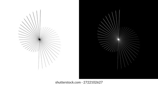 Líneas dinámicas abstractas del ritmo de ondas de sonido en espiral. Onda de sonido circular en espiral con ritmo de líneas. Líneas abstractas futuristas circulares, fondo blanco y negro.