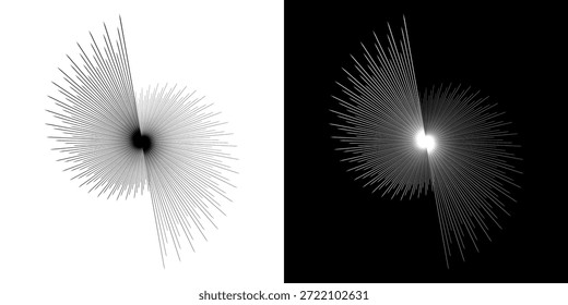 Líneas dinámicas abstractas del ritmo de ondas de sonido en espiral. Onda de sonido circular en espiral con ritmo de líneas. Líneas abstractas futuristas circulares, fondo blanco y negro.