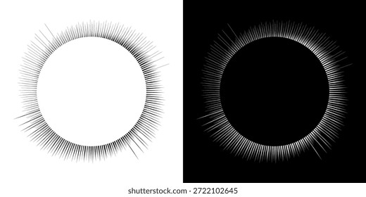 Linhas de ritmo de onda de som espiral abstrata dinâmica. Ritmo de onda de som espiral circular de linhas. Linhas abstratas futuristas circulares, fundo preto e branco.