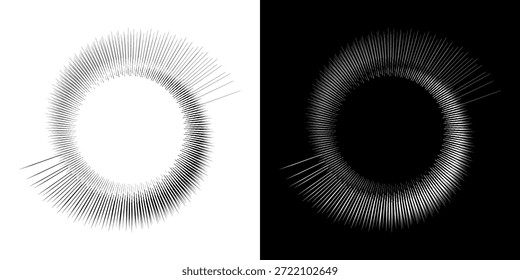 Líneas dinámicas abstractas del ritmo de ondas de sonido en espiral. Onda de sonido circular en espiral con ritmo de líneas. Líneas abstractas futuristas circulares, fondo blanco y negro.