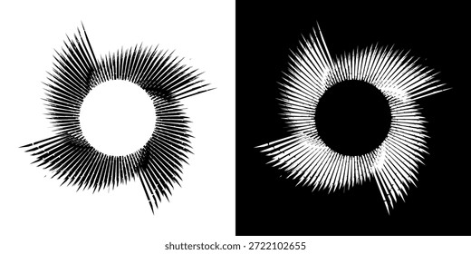 Líneas dinámicas abstractas del ritmo de ondas de sonido en espiral. Onda de sonido circular en espiral con ritmo de líneas. Líneas abstractas futuristas circulares, fondo blanco y negro.