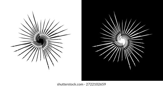 Linhas de ritmo de onda de som espiral abstrata dinâmica. Ritmo de onda de som espiral circular de linhas. Linhas abstratas futuristas circulares, fundo preto e branco.