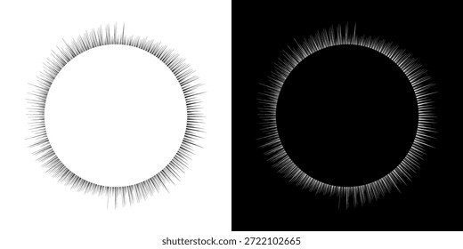 Líneas dinámicas abstractas del ritmo de ondas de sonido en espiral. Onda de sonido circular en espiral con ritmo de líneas. Líneas abstractas futuristas circulares, fondo blanco y negro.
