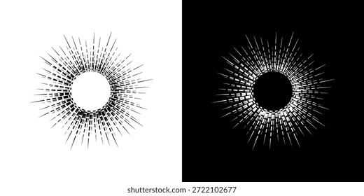 Linhas de ritmo de onda de som espiral abstrata dinâmica. Ritmo de onda de som espiral circular de linhas. Linhas abstratas futuristas circulares, fundo preto e branco.