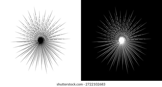 Líneas dinámicas abstractas del ritmo de ondas de sonido en espiral. Onda de sonido circular en espiral con ritmo de líneas. Líneas abstractas futuristas circulares, fondo blanco y negro.