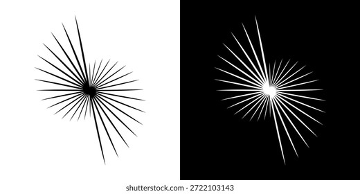 Linhas de ritmo de onda de som espiral abstrata dinâmica. Ritmo de onda de som espiral circular de linhas. Linhas abstratas futuristas circulares, fundo preto e branco.	