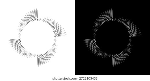 Dynamic abstract spiral sound wave rhythm lines. Circular spiral sound wave rhythm of lines. Circular futuristic abstract lines, black and white background.