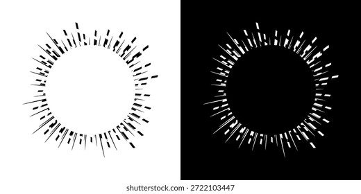 Linhas de ritmo de onda de som espiral abstrata dinâmica. Ritmo de onda de som espiral circular de linhas. Linhas abstratas futuristas circulares, fundo preto e branco.
