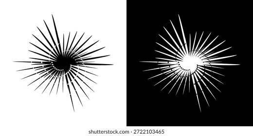 Linhas de ritmo de onda de som espiral abstrata dinâmica. Ritmo de onda de som espiral circular de linhas. Linhas abstratas futuristas circulares, fundo preto e branco.