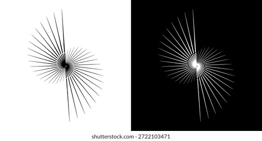 Linhas de ritmo de onda de som espiral abstrata dinâmica. Ritmo de onda de som espiral circular de linhas. Linhas abstratas futuristas circulares, fundo preto e branco.