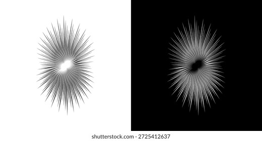 Linhas de ritmo de onda de som espiral abstrata dinâmica. Ritmo de onda de som espiral circular de linhas. Linhas abstratas futuristas circulares, fundo preto e branco.	
