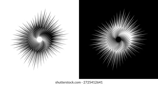 Líneas dinámicas abstractas del ritmo de ondas de sonido en espiral. Onda de sonido circular en espiral con ritmo de líneas. Líneas abstractas futuristas circulares, fondo blanco y negro.	
