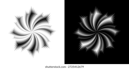 Líneas dinámicas abstractas del ritmo de ondas de sonido en espiral. Onda de sonido circular en espiral con ritmo de líneas. Líneas abstractas futuristas circulares, fondo blanco y negro.	
