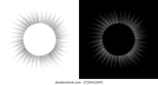 Linhas de ritmo de onda de som espiral abstrata dinâmica. Ritmo de onda de som espiral circular de linhas. Linhas abstratas futuristas circulares, fundo preto e branco.	
