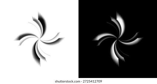 Linhas de ritmo de onda de som espiral abstrata dinâmica. Ritmo de onda de som espiral circular de linhas. Linhas abstratas futuristas circulares, fundo preto e branco.	

