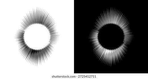 Líneas dinámicas abstractas del ritmo de ondas de sonido en espiral. Onda de sonido circular en espiral con ritmo de líneas. Líneas abstractas futuristas circulares, fondo blanco y negro.	
