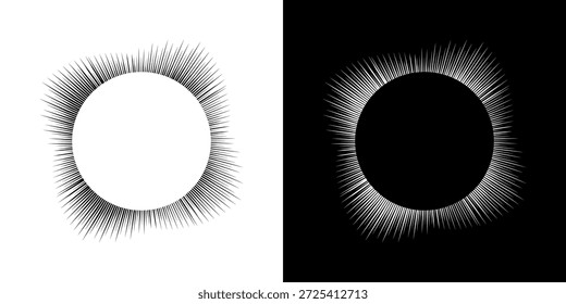 Linhas de ritmo de onda de som espiral abstrata dinâmica. Ritmo de onda de som espiral circular de linhas. Linhas abstratas futuristas circulares, fundo preto e branco.	
