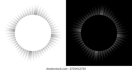 Linhas de ritmo de onda de som espiral abstrata dinâmica. Ritmo de onda de som espiral circular de linhas. Linhas abstratas futuristas circulares, fundo preto e branco.	
