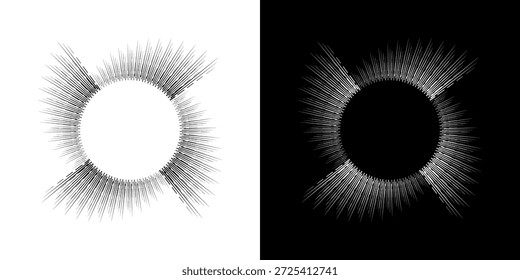 Dynamic abstract spiral sound wave rhythm lines. Circular spiral sound wave rhythm of lines. Circular futuristic abstract lines, black and white background.	
