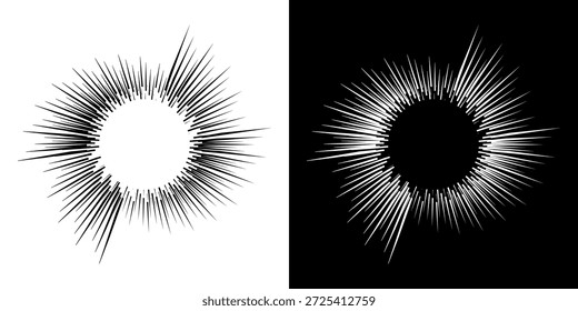 Linhas de ritmo de onda de som espiral abstrata dinâmica. Ritmo de onda de som espiral circular de linhas. Linhas abstratas futuristas circulares, fundo preto e branco.	
