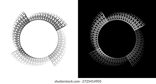 	
Linhas de ritmo de onda de som espiral abstrata dinâmica. Ritmo de onda de som espiral circular de linhas. Linhas abstratas futuristas circulares, fundo preto e branco.	