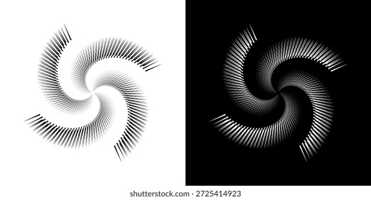 	
Linhas de ritmo de onda de som espiral abstrata dinâmica. Ritmo de onda de som espiral circular de linhas. Linhas abstratas futuristas circulares, fundo preto e branco.	