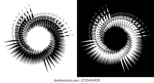 	
Linhas de ritmo de onda de som espiral abstrata dinâmica. Ritmo de onda de som espiral circular de linhas. Linhas abstratas futuristas circulares, fundo preto e branco.	