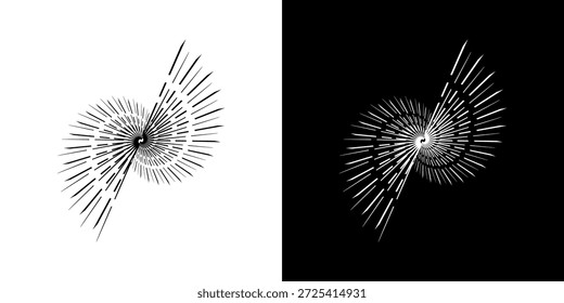 	
Dynamische abstrakte Spiral-Schallwellen-Rhythmuslinien. Kreisförmige Spirale Schallwelle Rhythmus von Linien. Zirkuläre futuristische abstrakte Linien, schwarz-weißer Hintergrund.	