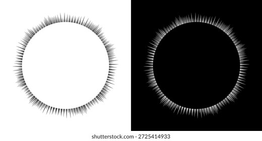 	
Linhas de ritmo de onda de som espiral abstrata dinâmica. Ritmo de onda de som espiral circular de linhas. Linhas abstratas futuristas circulares, fundo preto e branco.	