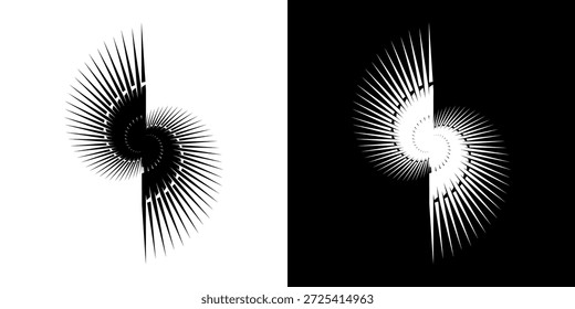 	
Linhas de ritmo de onda de som espiral abstrata dinâmica. Ritmo de onda de som espiral circular de linhas. Linhas abstratas futuristas circulares, fundo preto e branco.	