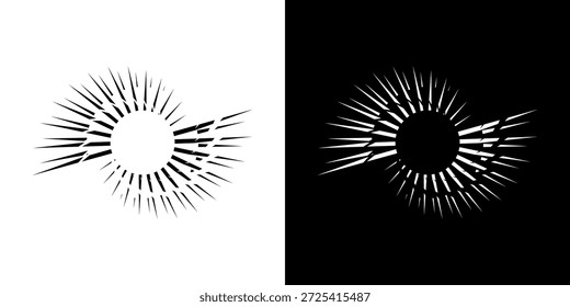 Linhas de ritmo de onda de som espiral abstrata dinâmica. Ritmo de onda de som espiral circular de linhas. Linhas abstratas futuristas circulares, fundo preto e branco.	
