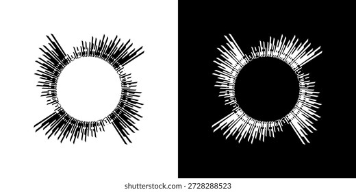 Dynamische abstrakte Spiral-Schallwellen-Rhythmuslinien. Kreisförmige Spirale Schallwelle Rhythmus von Linien. Zirkuläre futuristische abstrakte Linien, schwarz-weißer Hintergrund.	